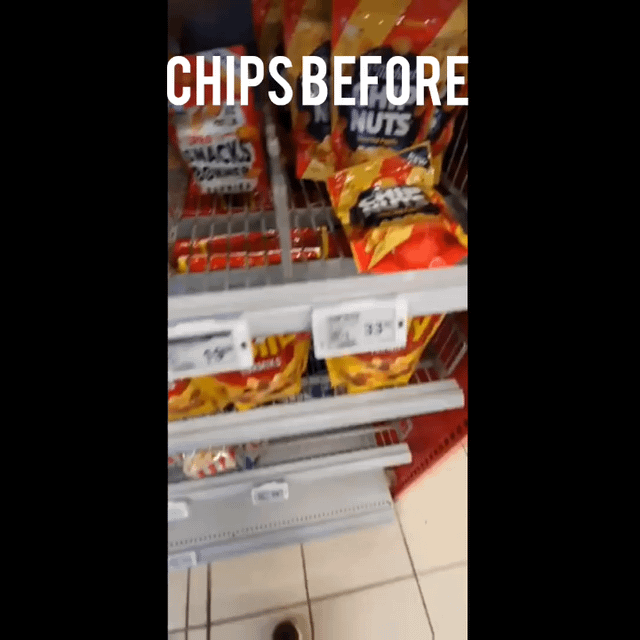A photograph of a retail store shelf displaying various packaged chip products. The image features multiple rows of chip bags, with visible text at the top reading 'CHIPS BEFORE' in bold white letters. The shelf appears well-stocked with different chip varieties, suggesting an earlier time before the effects of 'chipflation' (a portmanteau of 'chips' and 'inflation')—likely referring to reduced size, increased prices, or decreased availability of chip products due to economic inflation.