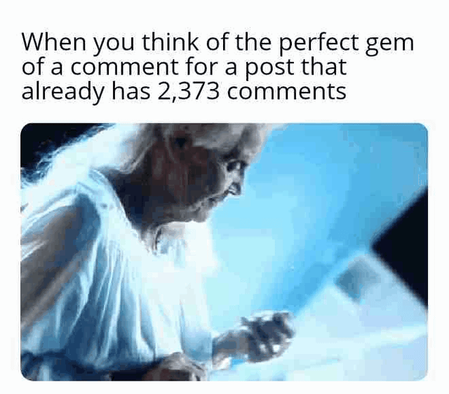 The meme uses the iconic final scene from the 1997 film *Titanic* to deliver a relatable joke about social media behavior. It shows elderly Rose dropping the priceless Heart of the Ocean diamond into the Atlantic Ocean, paired with repeated text that compares this action to writing a clever, perfectly crafted comment for a post that already has thousands of existing comments. The core joke implies that the ideal comment will be completely unseen by other users, just like the valuable diamond that vanishes into the ocean, buried under the huge volume of pre-existing comments on the post.
