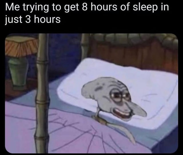 This is a relatable meme commenting on modern sleep deprivation caused by busy work schedules and poor economic conditions. At the top of the image, over a black border, text reads 'Me trying to get 8 hours of sleep in just 3 hours'. The main image shows an edited, distorted version of Jiminy Cricket from Disney's *Pinocchio* lying exhausted in a four-poster bed, propped up on a pillow with a strained, tired expression. The joke plays on the common experience of having too little time to sleep before needing to wake up for work or other obligations, so you attempt to cram a full night's recommended sleep into a fraction of the required time. The context ties to the common joke '8 hours of sleep? In this economy?' which references how modern economic struggles make getting adequate rest impossible for many workers.
