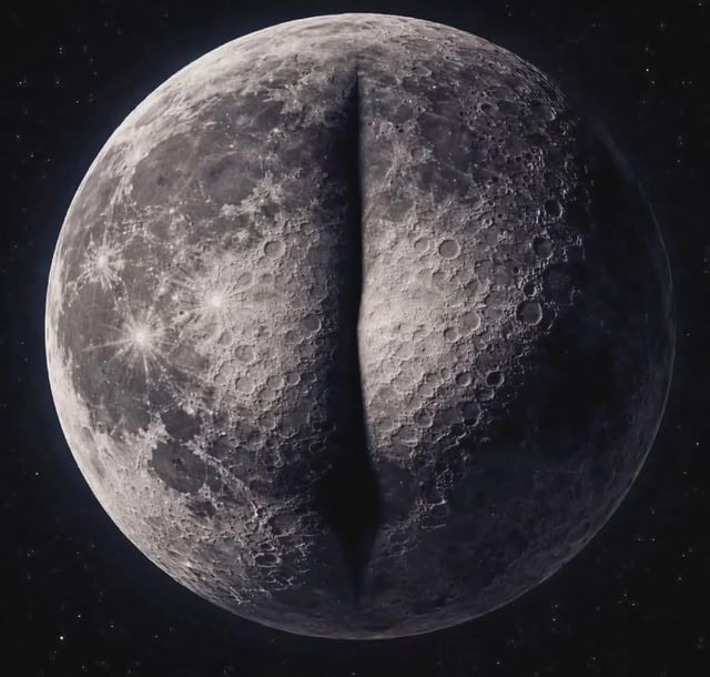 This is an edited comedic image of the full Moon set against a starry space background. The Moon has been digitally altered to add a deep vertical cleft running directly down its center, making the entire spherical Moon visually resemble human buttocks. The meme plays on popular conspiracy tropes that claim NASA hides the true appearance of the Moon's hidden far side from the public, turning the conspiracy premise into a silly, vulgar visual pun.