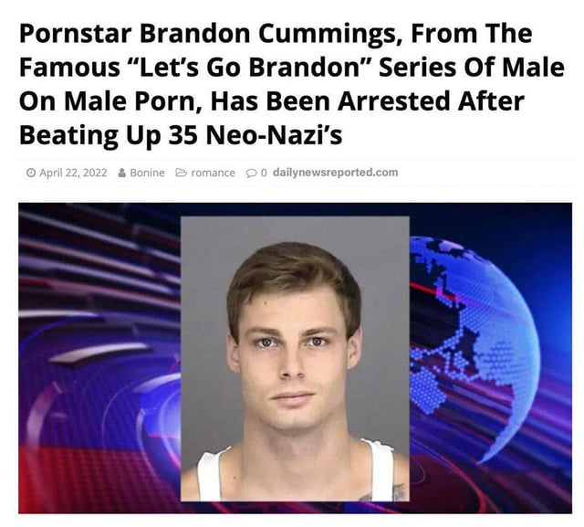 Fictional "Let's Go Brandon" male-on-male adult film series (satirical premise)